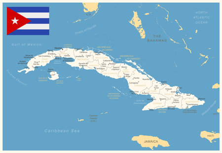 Cuba - detailed map with administrative divisions and country flag. vector illustrationのイラスト素材