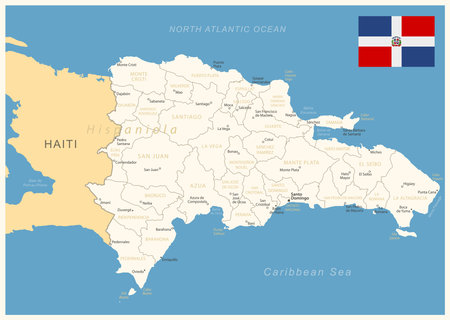 Dominican Republic - detailed map with administrative divisions and country flag. vector illustrationのイラスト素材