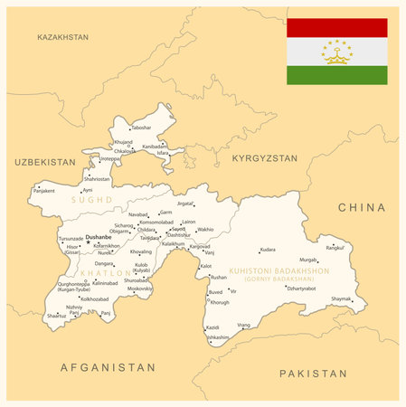 Tajikistan - detailed map with administrative divisions and country flag. vector illustrationのイラスト素材