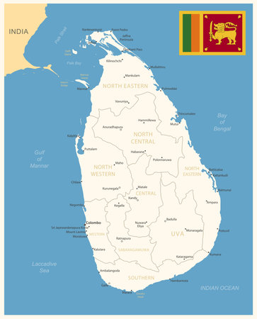Sri Lanka - detailed map with administrative divisions and country flag. vector illustrationのイラスト素材