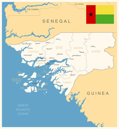 Guinea-Bissau - detailed map with administrative divisions and country flag. vector illustrationのイラスト素材
