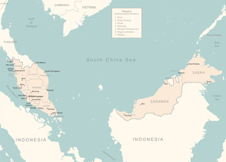 Malaysia - detailed map with administrative divisions country. Vector illustrationのイラスト素材