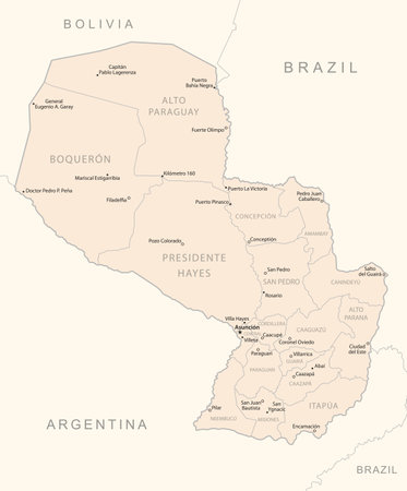 Paraguay - detailed map with administrative divisions country. Vector illustrationのイラスト素材