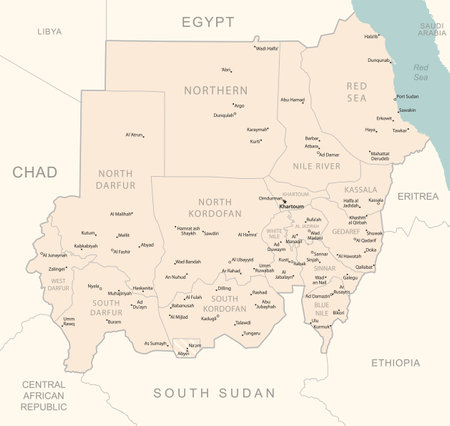 Sudan - detailed map with administrative divisions country. Vector illustrationのイラスト素材