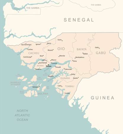 Guinea-Bissau - detailed map with administrative divisions country. Vector illustrationのイラスト素材