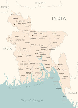 Bangladesh - detailed map with administrative divisions country. Vector illustrationのイラスト素材
