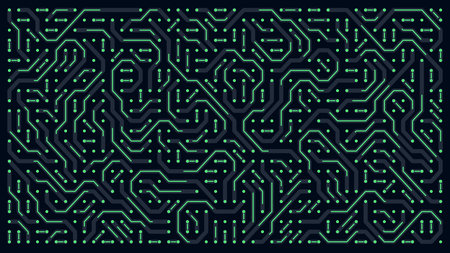Circuit board. Electronic circuit on black background.