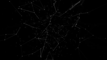 White plexus lines and dots on black background.