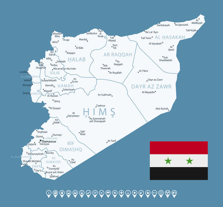 Syria - detailed country map with cities and regions. Infographic icons. Vector illustrationのイラスト素材