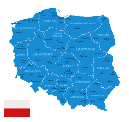 Poland - detailed blue country map with cities and regions. Vector illustration.のイラスト素材