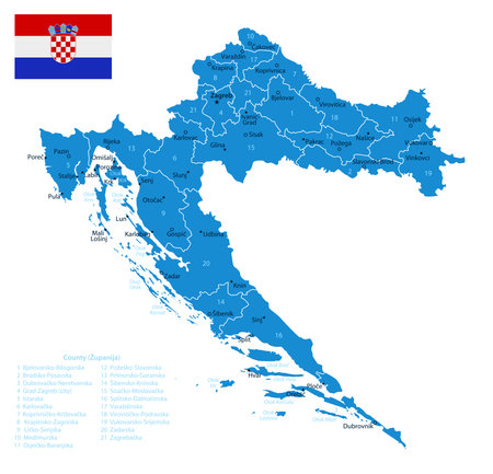 Croatia - detailed blue country map with cities and regions. Vector illustration.のイラスト素材