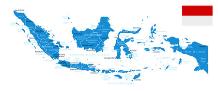 Indonesia - detailed blue country map with cities and regions. Vector illustration.のイラスト素材