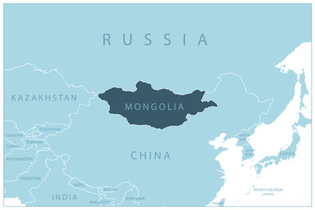 Mongolia - blue map with neighboring countries and names. Vector illustrationのイラスト素材