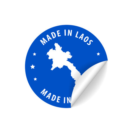 Made in Laos - Country Map Sticker. Best Quality. Original Product. Vector illustration.のイラスト素材