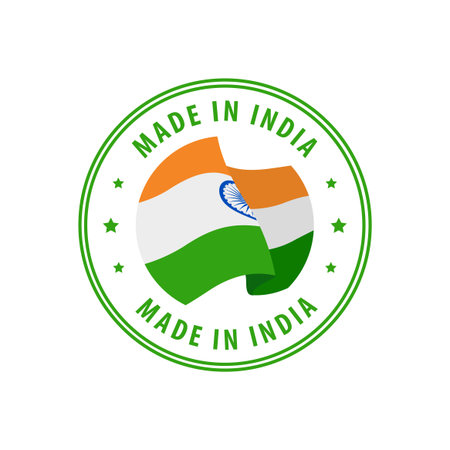 Made in India stamp, sticker. Vector illustration.のイラスト素材