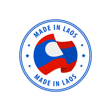 Made in Laos stamp, sticker. Vector illustration.のイラスト素材