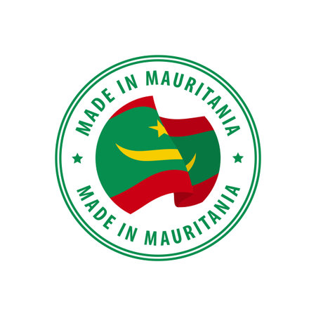 Made in Mauritania stamp, sticker. Vector illustration.のイラスト素材