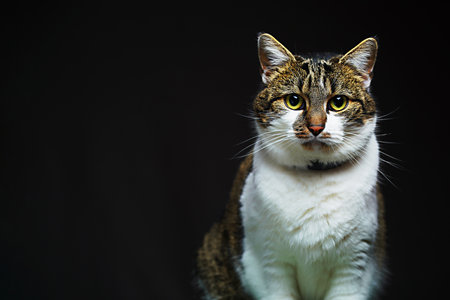 Portrait of a cat on a black background.の写真素材