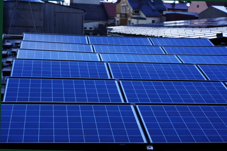 alternative electricity source. Photovoltaic solar panels covered on rooftop house. Renewable energy production. Resources ecological power plant.の写真素材