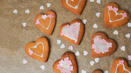 Heart cookies on baker's paper. mother's day celebration. home baking. Valentine's day.の写真素材