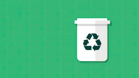 Illustration, icon of a white trash bin with a green recycle symbol, green background, copy space. AI generated.の素材