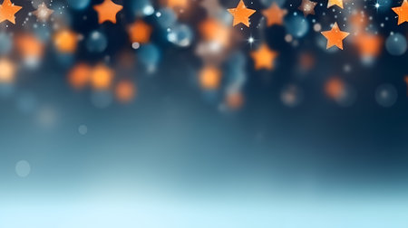 Abstract Christmas background with bokeh, blue orange gradient. Merry Christmas Happy New Year banner. AI generated.の素材
