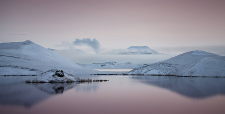 Lake Myvatn in North West Icelandの写真素材