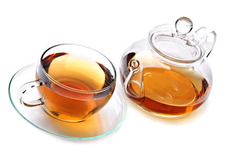 Cup of tea with teapot. Tea with teapotの写真素材
