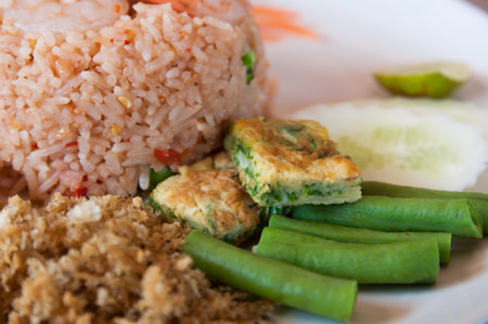Fried rice with Shrimp paste, Thai style food.の写真素材