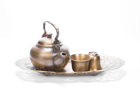 teapot set isolated on white backgroundの写真素材