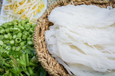 boiled Thai rice vermicelli, usually eaten with curries and vegetableの写真素材