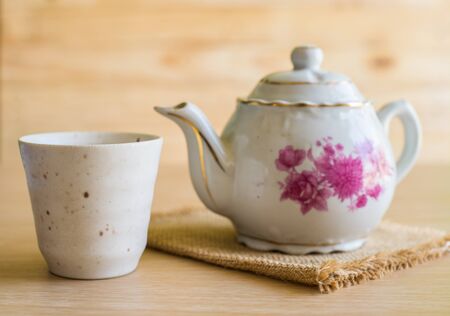 Chinese tea set on wooden tableの写真素材