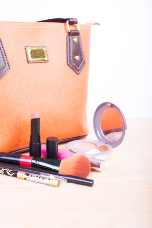 Women bag with cosmeticsの写真素材