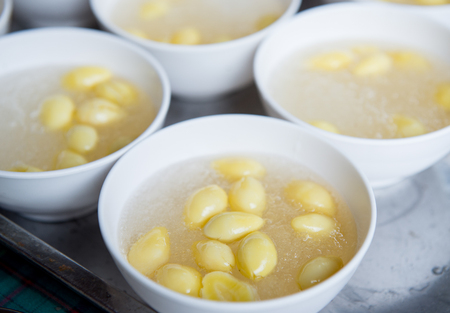 Luxury dessert - bowl of bird nest with ginkgoの写真素材