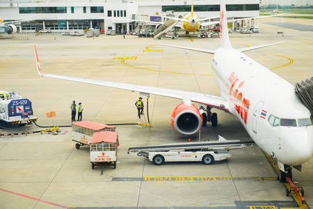 BANGKOK, THAILAND - July 25, 2017: Boeing 737-900 Thai Lion Air parked at Don Mueang International Airport in Bangkok, Thailand. Thai Lion Airways is the new low cost airline in Thailand.のeditorial素材