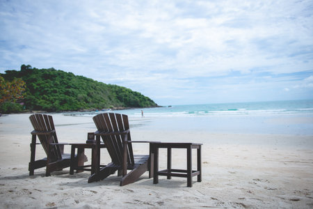 Sun loungers on the beach At Koh Samet Thailand.Happy Holidays Concept