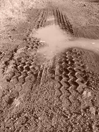 Image of traces of a tire in the mudの写真素材