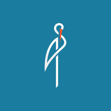 stork sign on blue background line illustrationのイラスト素材