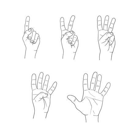 hands fingers numeral set on white backgroundのイラスト素材