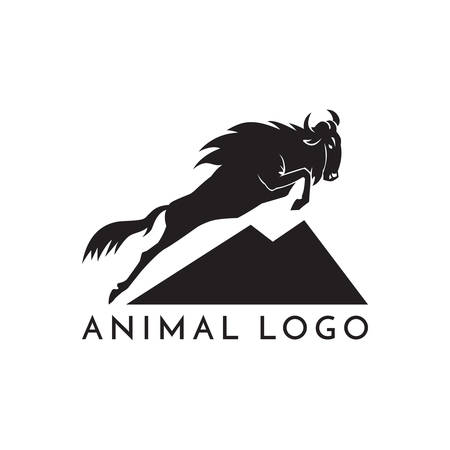 wildebeest jumping logo sign vector illustration on white backgroundのイラスト素材