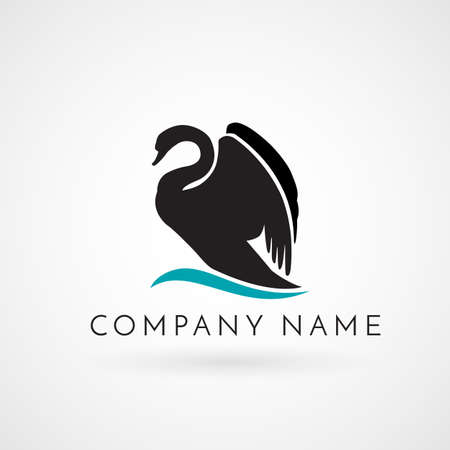 black swan on wave logo sign emblem isolated vector illustrationの写真素材