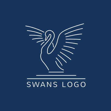 swan line logo emblem on dark blue background vector illustrationの写真素材