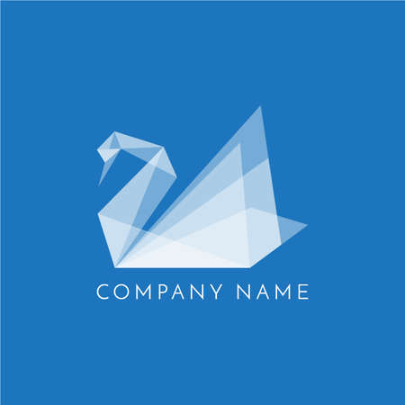 swan logo origami sign on blue backgroundの写真素材