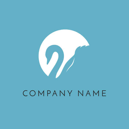 swan in circle logo sign emblem on blue backgroundの写真素材