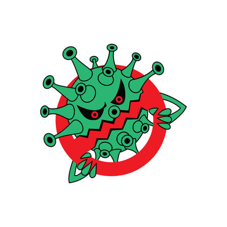 stop coronavirus, sign, pictogram, symbol, emblem, sticker, cartoon character on a white background vector illustrationのイラスト素材