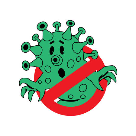 stop coronavirus, sign, pictogram, symbol, emblem, sticker, cartoon character on a white background vector illustrationのイラスト素材