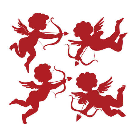 set of cute cupid silhouettes, sign isolated, vectorのイラスト素材