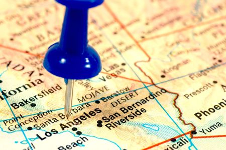 Map of Los Angeles marked  with a green pinの写真素材