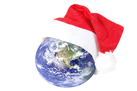 Planet earth with a christmas hat onの写真素材