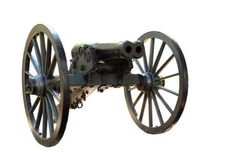 Double barrel cannon from the civil war isolated on whiteの写真素材
